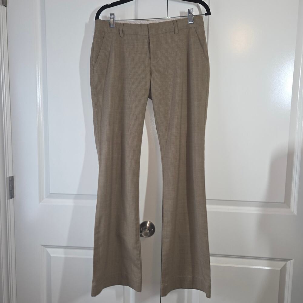 Gap Low Rise Trouser Tan Houndstooth Wool Blend Flat Front Y2K Hip Slung Size 4